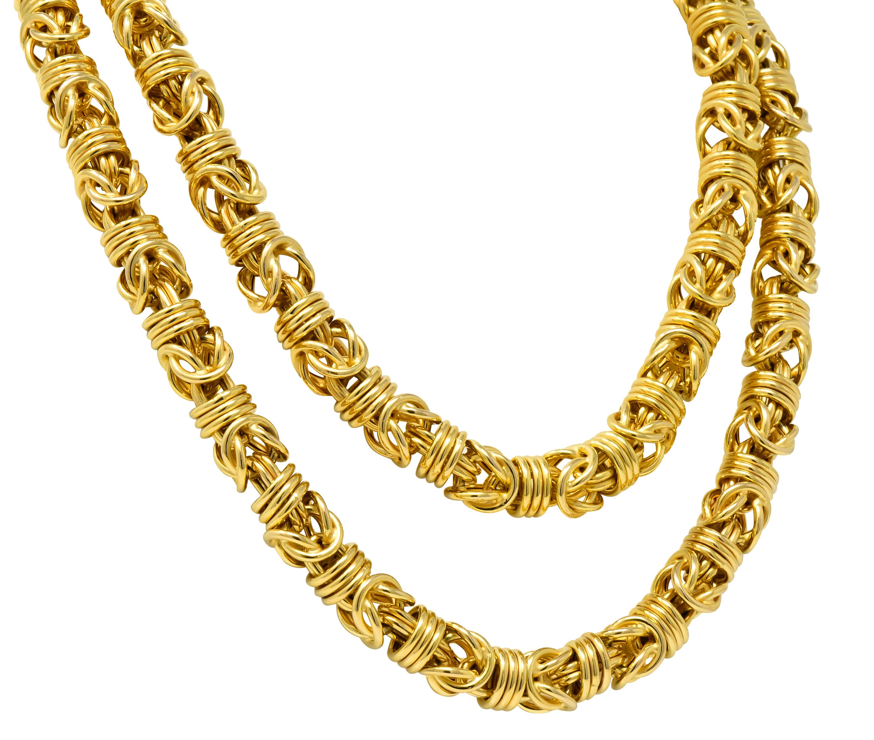 Vintage 1980s Oversized 14 Karat Gold Fancy Woven Chain Necklace For