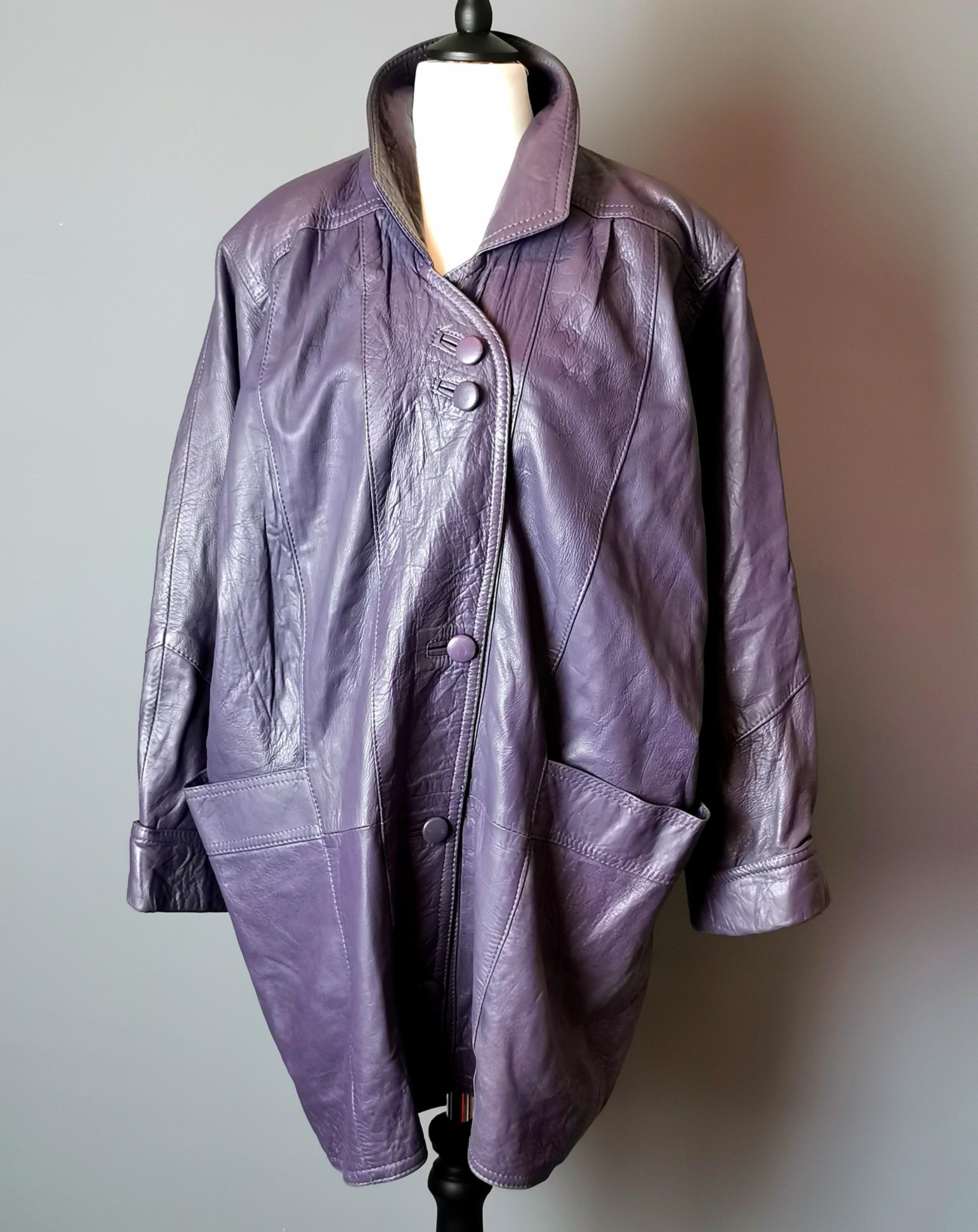Gray Vintage 1980s oversized leather jacket, purple 