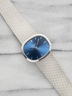 Vintage 1980s Patek Philippe Ellipse 3545/1 18k White Gold Blue Dial Manual 32mm