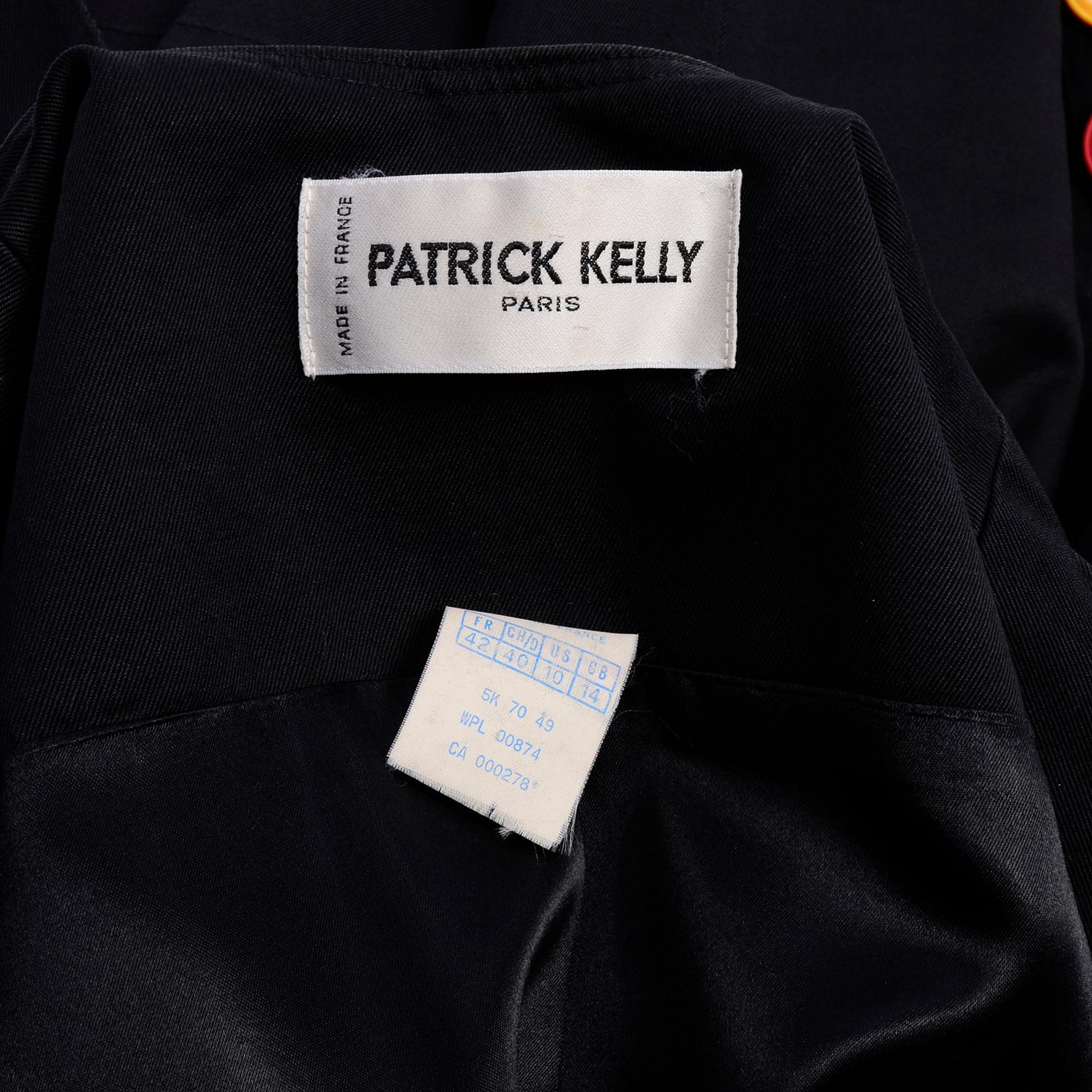Vintage 1980s Patrick Kelly Black Cotton Jacket w His Signature Colorful Buttons 6