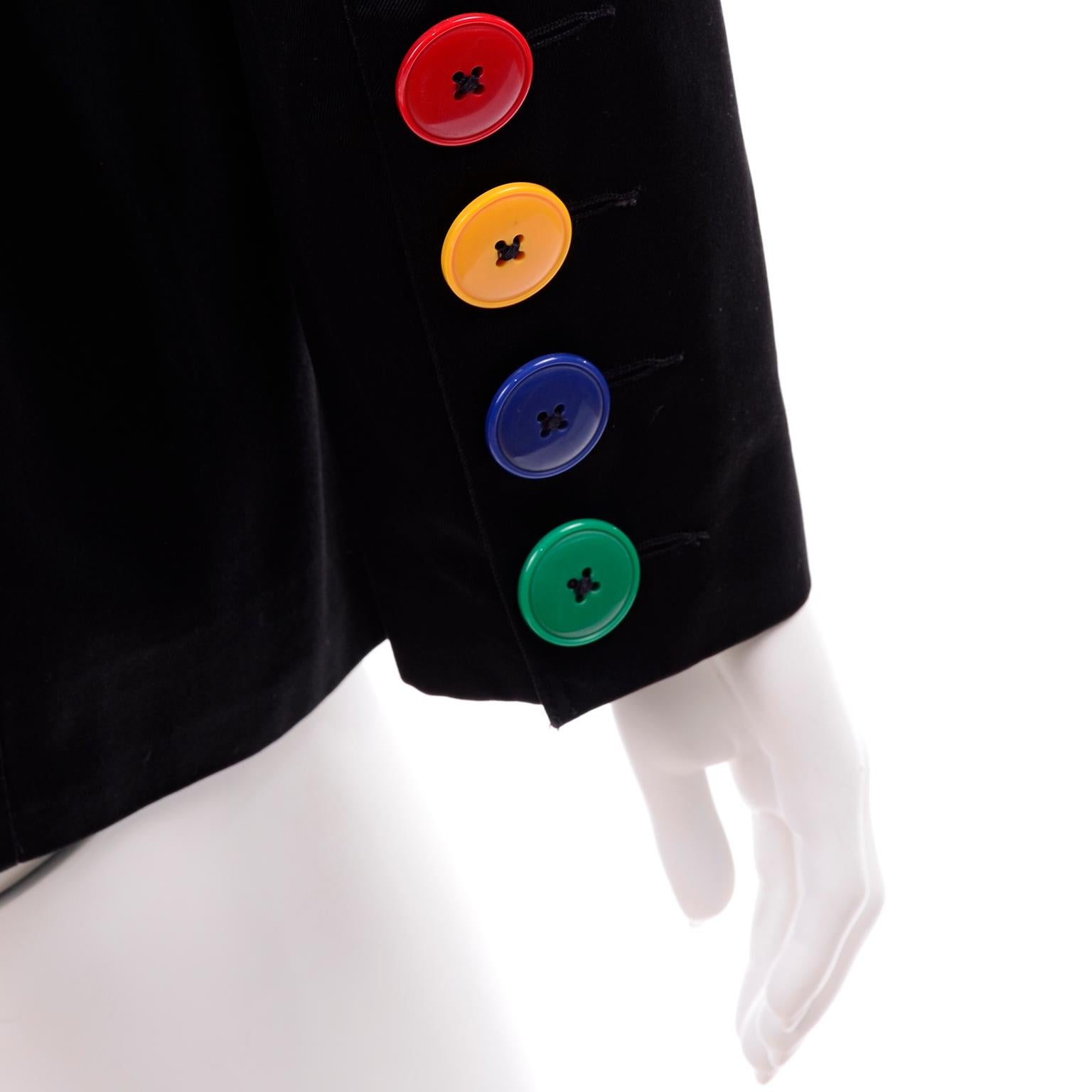 Vintage 1980s Patrick Kelly Black Cotton Jacket w His Signature Colorful Buttons 2