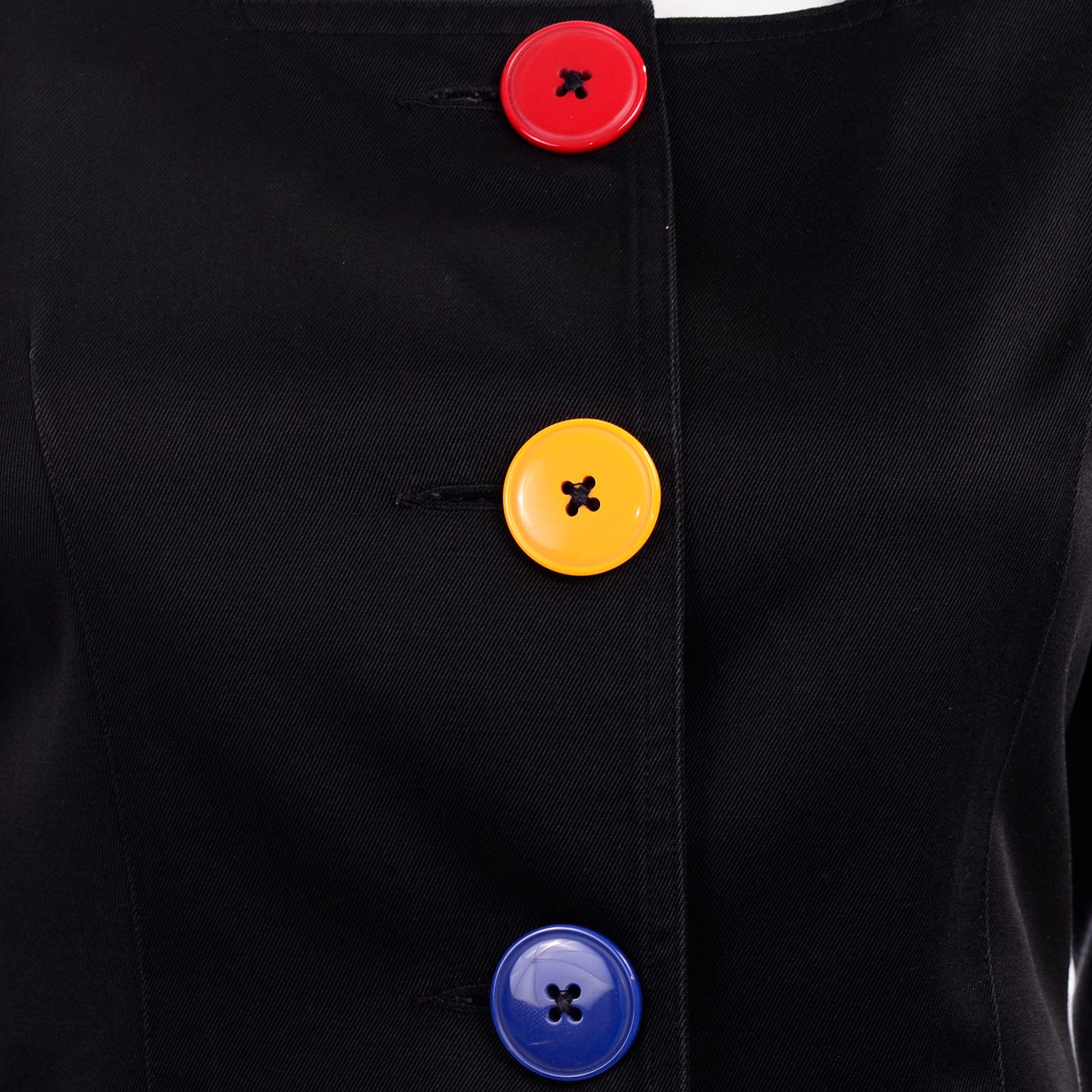 Vintage 1980s Patrick Kelly Black Cotton Jacket w His Signature Colorful Buttons 4