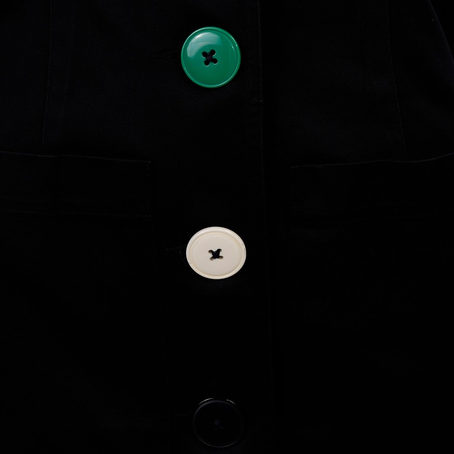 Vintage 1980s Patrick Kelly Black Cotton Jacket w His Signature Colorful Buttons 5