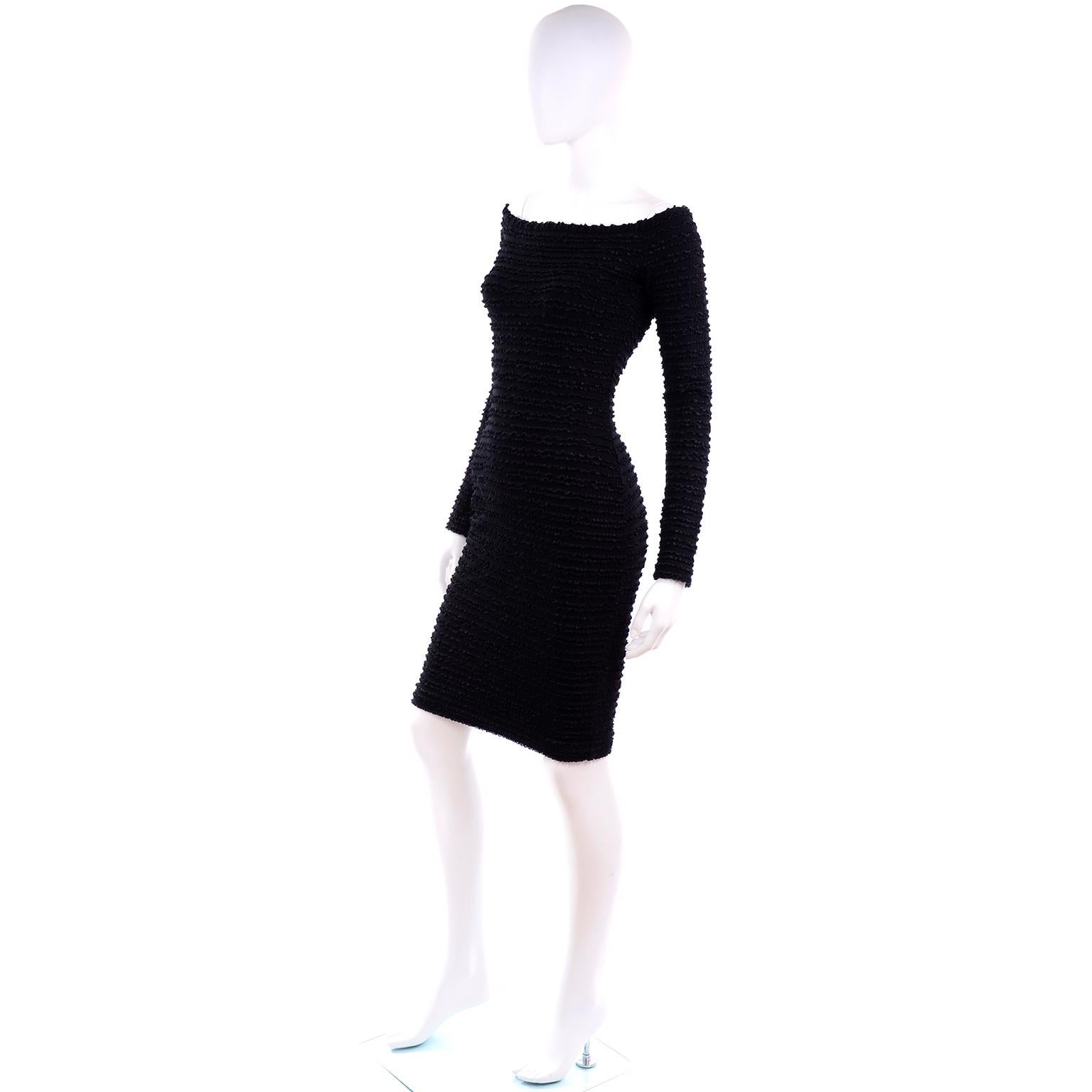 1988 Patrick Kelly Paris Vintage Crinkle Ruched Black Bodycon Dress In Excellent Condition In Portland, OR