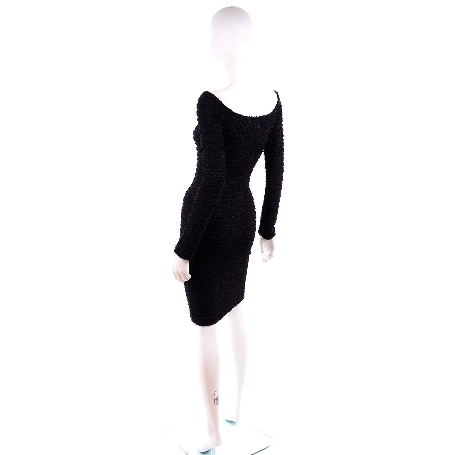 Women's 1988 Patrick Kelly Paris Vintage Crinkle Ruched Black Bodycon Dress