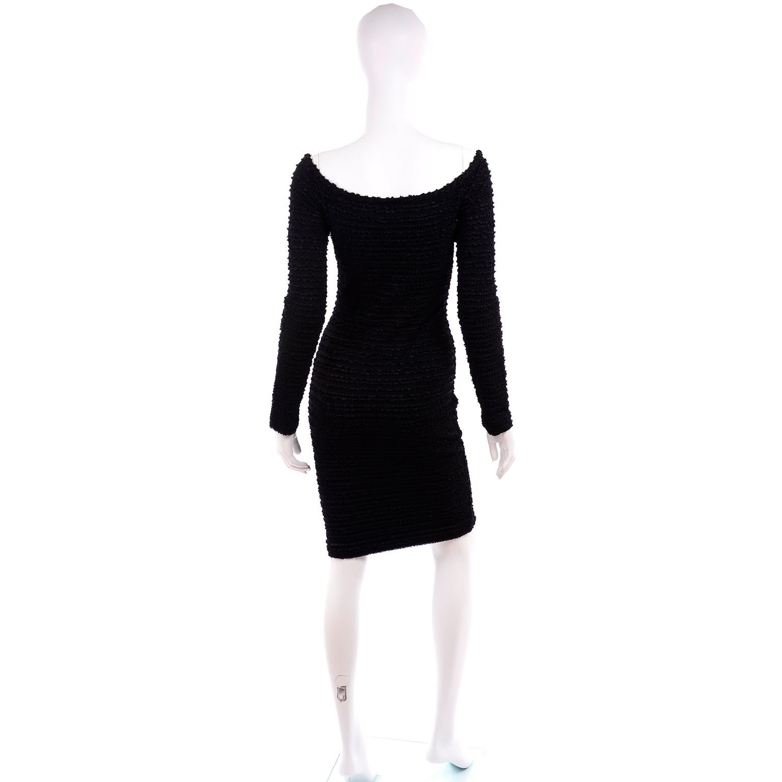 1988 Patrick Kelly Paris Vintage Crinkle Ruched Black Bodycon Dress 1