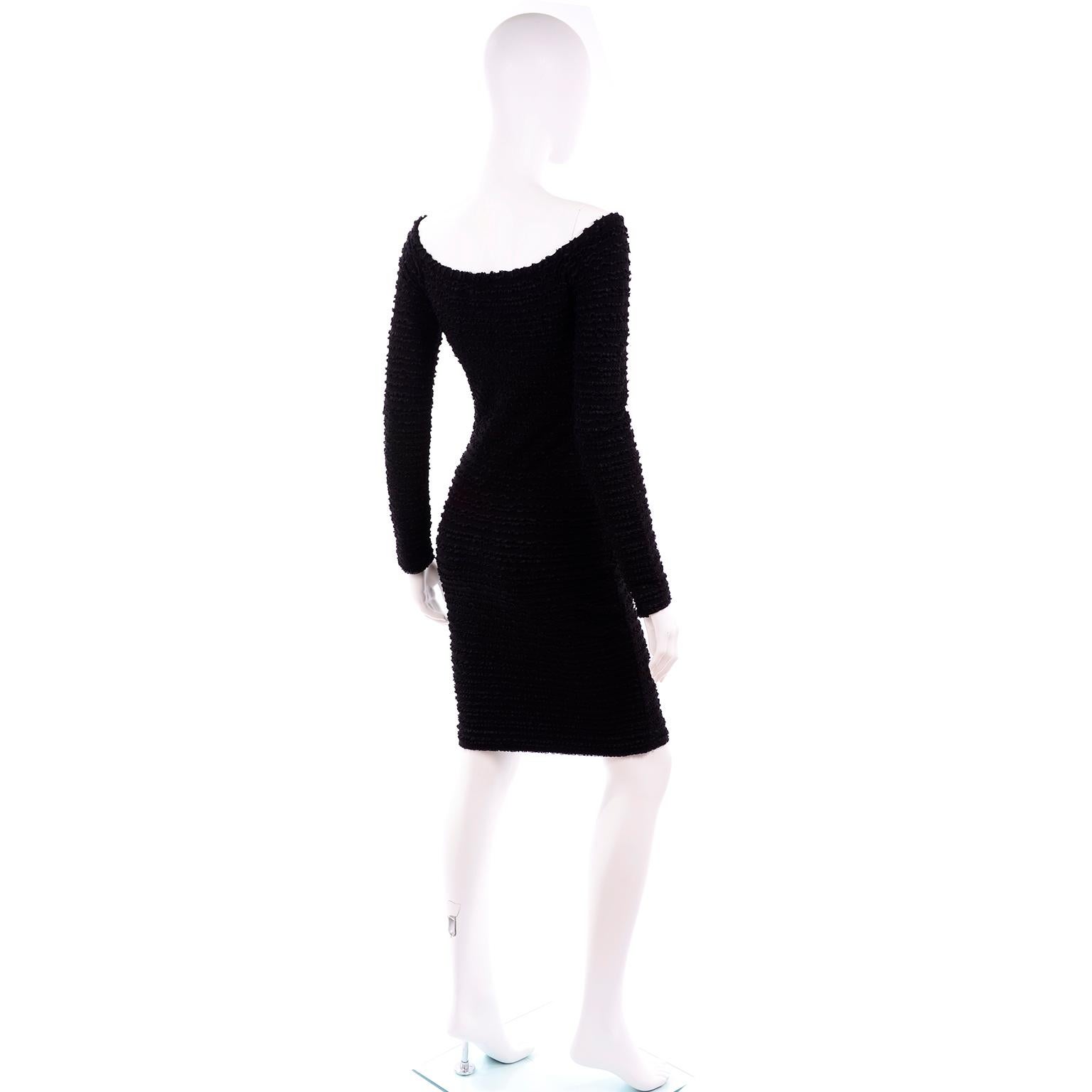 1988 Patrick Kelly Paris Vintage Crinkle Ruched Black Bodycon Dress 2