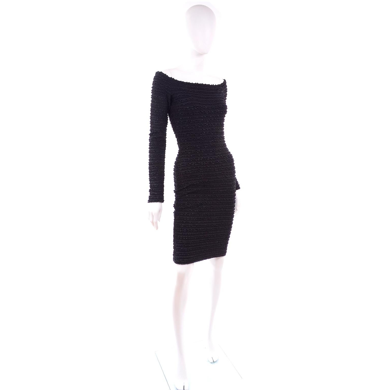 1988 Patrick Kelly Paris Vintage Crinkle Ruched Black Bodycon Dress 3