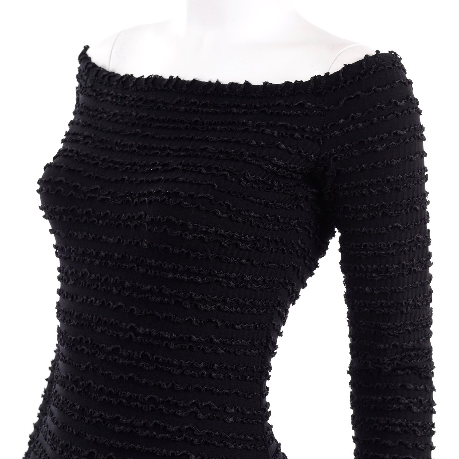 1988 Patrick Kelly Paris Vintage Crinkle Ruched Black Bodycon Dress 5