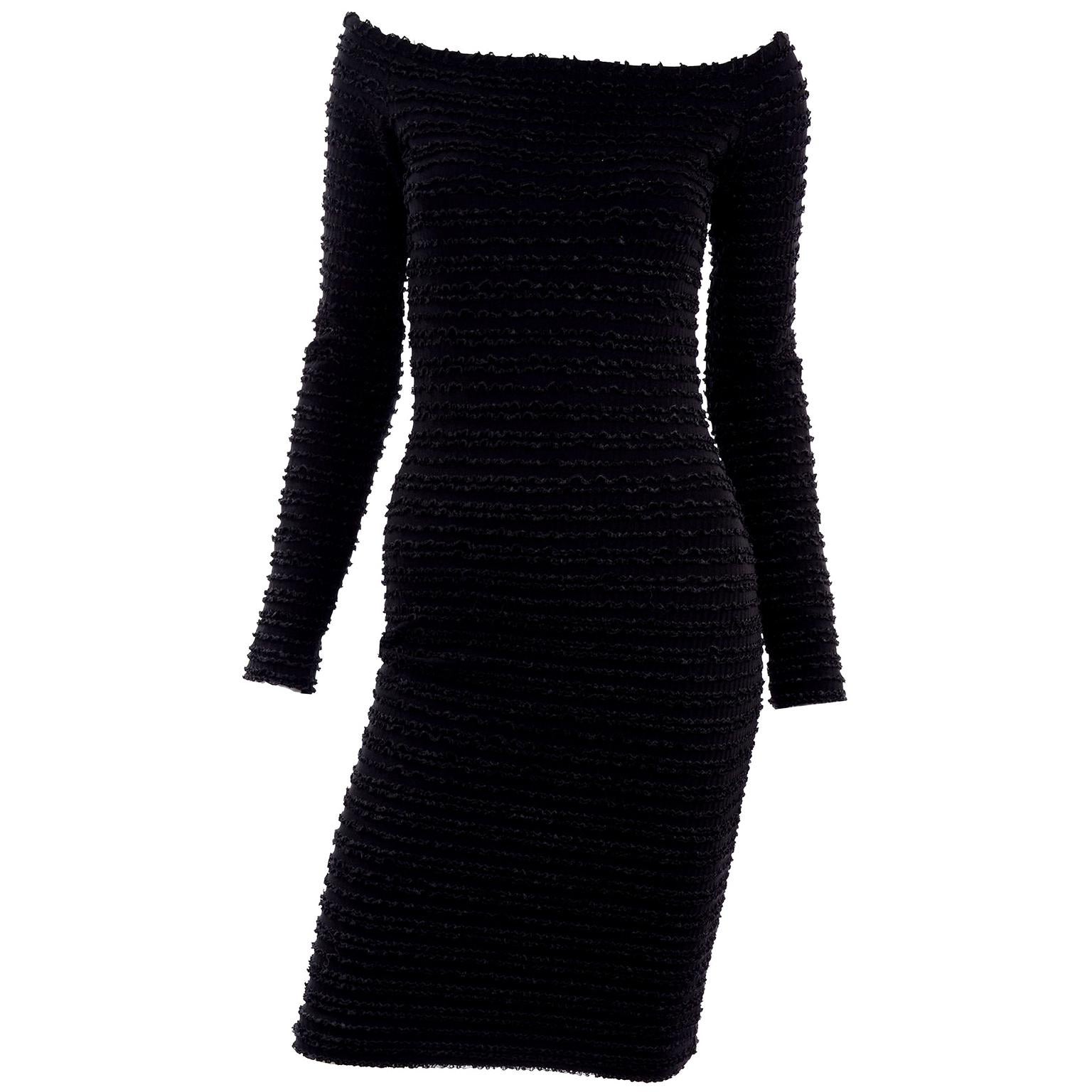 1988 Patrick Kelly Paris Vintage Crinkle Ruched Black Bodycon Dress