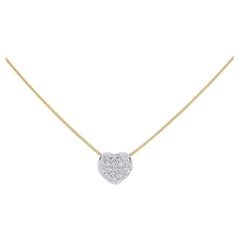 Vintage 1980s Pavé Diamond 2-Tone Puffed Heart Necklace