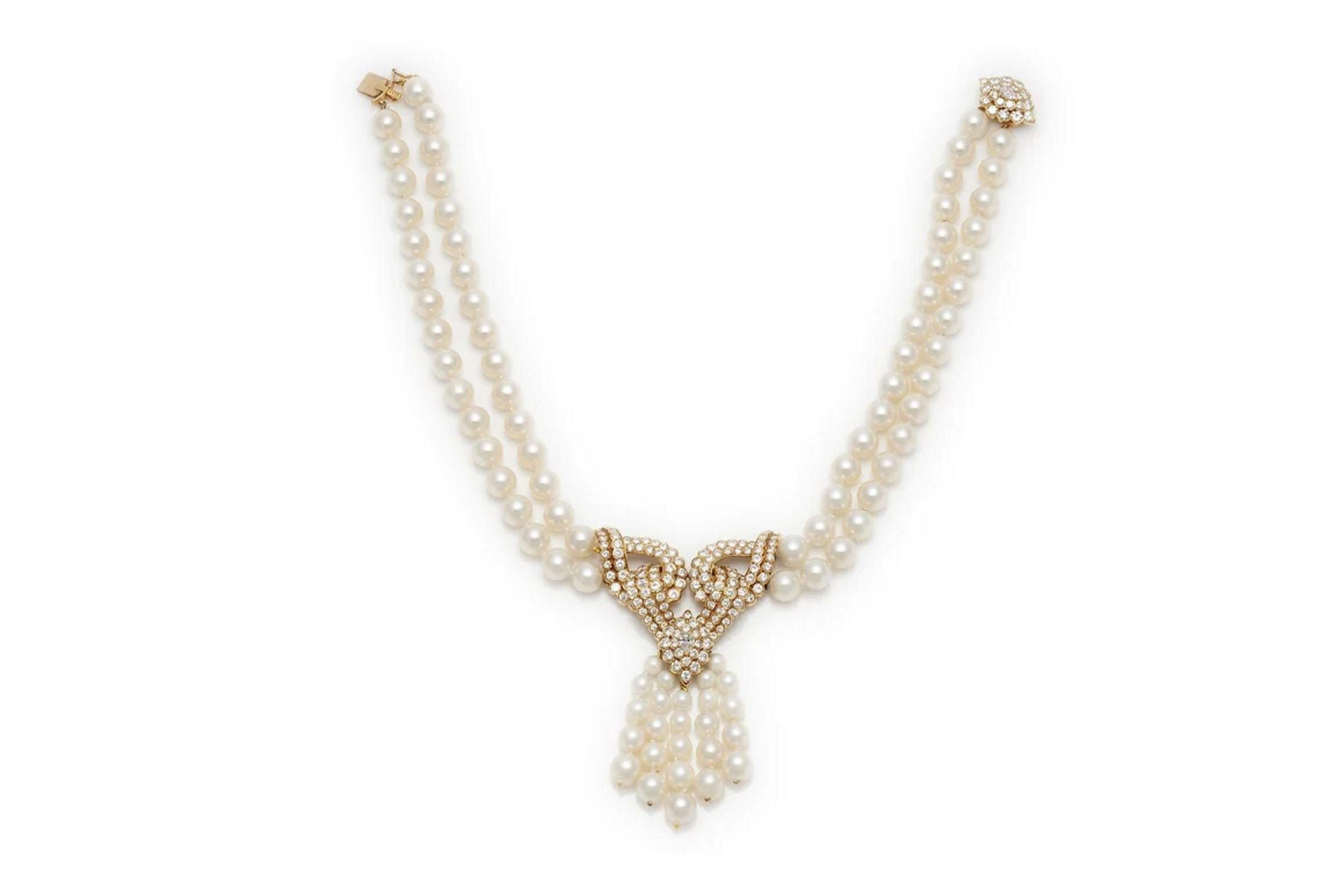 Donna Collana con nappe di perle e diamanti vintage degli anni '80 in vendita