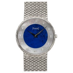 Vintage 1980s Piaget 18K WG 9065 D4 Lapis Lazuli MoP Diamond Dial Quartz 31mm