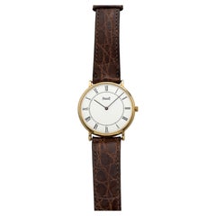 Vintage 1980s Piaget 8035 N Dress Watch 18K YG White Roman Dial Quartz 32 mm
