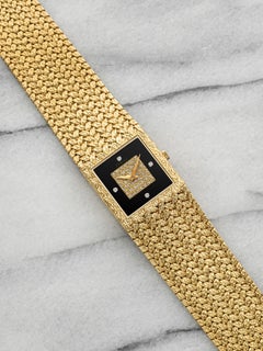 Vintage 1980s Piaget 9131D2 18K Yellow Gold Onyx Pave Diamond Dial Manual 24mm