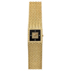 Vintage 1980s Piaget 9131D2 18K Yellow Gold Onyx Pave Diamond Dial Manual 24mm