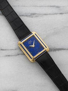 Vintage 1980s Piaget Dress 74108 18K YG Quartz Lapis Lazuli Dial 26mm