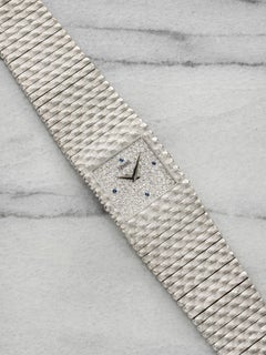 Piaget Emperador vintage des années 1980, référence 9131C520, en or blanc 18 carats, pavé de diamants et saphirs, remontage manuel, 24 mm