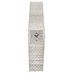 Piaget Emperador vintage des années 1980, référence 9131C520, en or blanc 18 carats, pavé de diamants et saphirs, remontage manuel, 24 mm