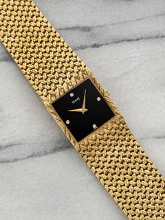 Vintage 1980s Piaget Gold Watch 18K YG 934D2 Manual Onyx Diamond 25mm