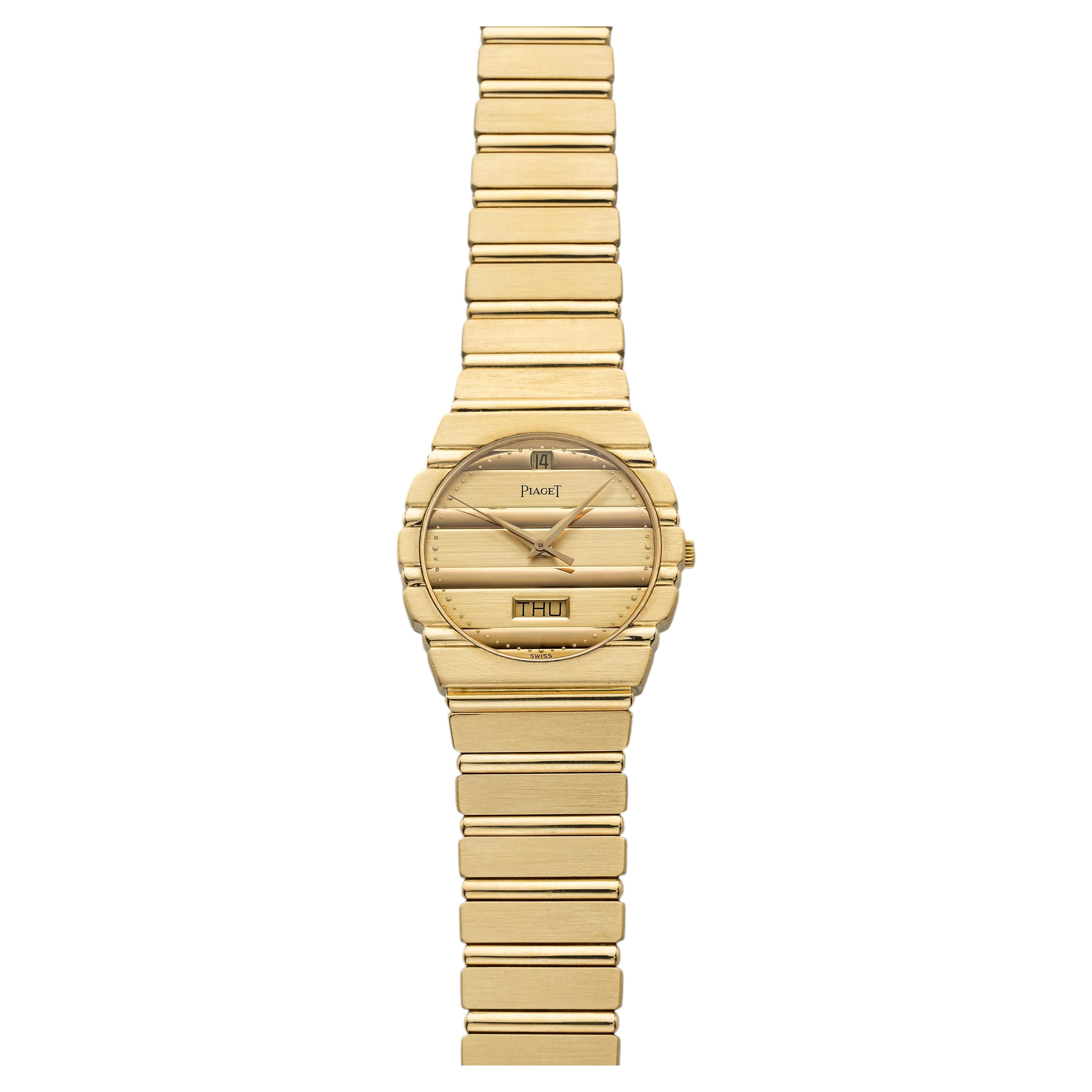 Vintage 1980s Piaget Polo 15562 C701 18K Gelbgold Champagner Zifferblatt Quarz 31mm