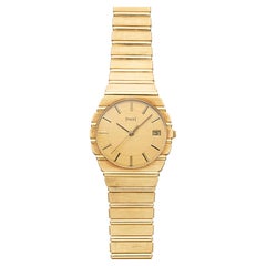 Piaget Polo vintage des années 1980, référence 15661 C701, or jaune 18 carats, cadran champagne, mouvement à quartz, 34 mm