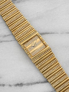 Vintage 1980s Piaget Polo 71311 C725 18K YG Pave Diamond Dial Quartz 25 mm