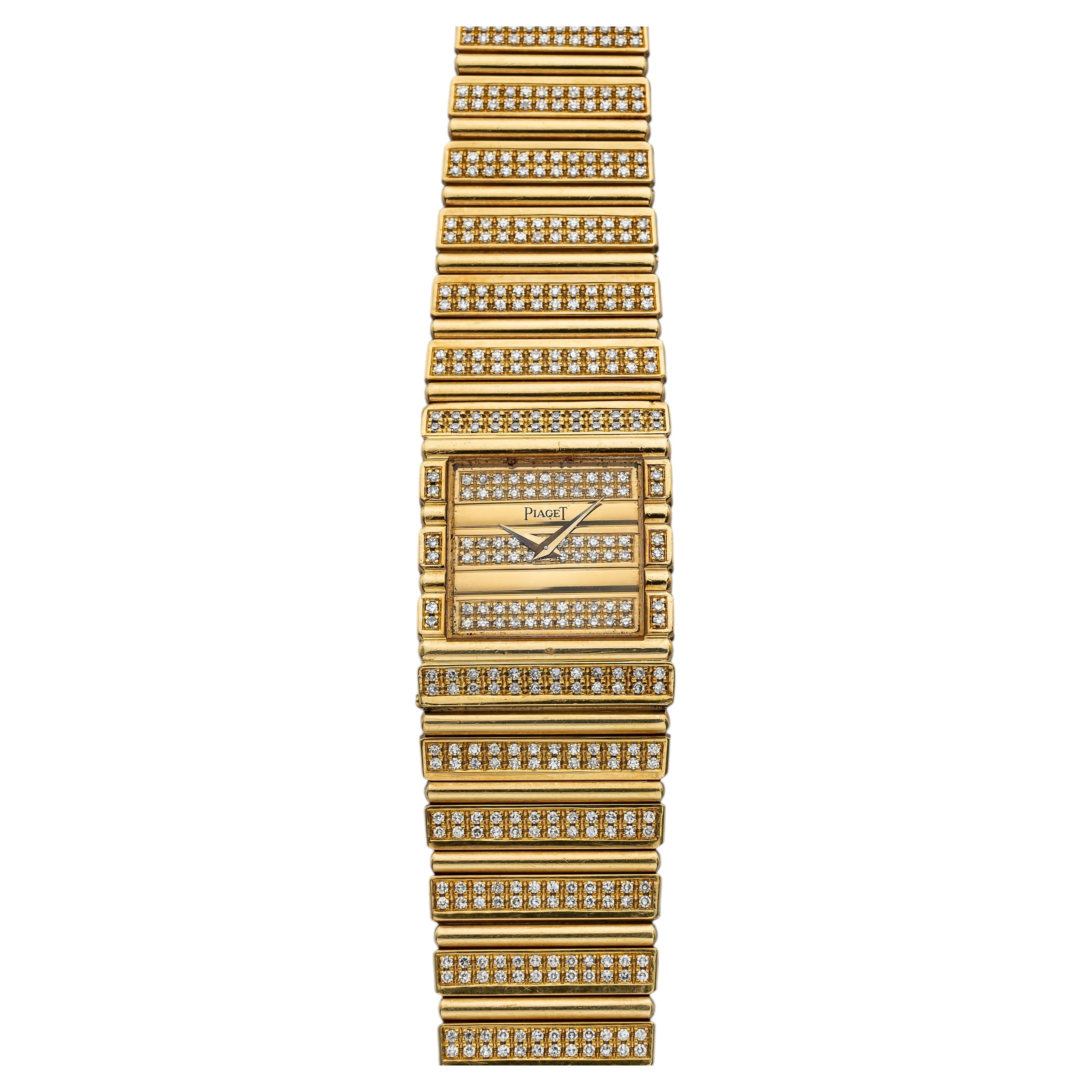 Vintage anni '80 Piaget Polo 71311 C725 18K YG Pave Diamond Dial Quartz 25 mm