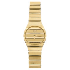Vintage 1980s Piaget Polo Jumbo 18K YG 7661 C701 Quartz Gold Dial 34mm