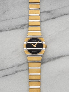 Vintage 1980s Piaget Polo Zebra 18K Two Tone 861C701 Quartz Black Dial 23mm