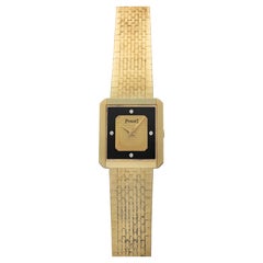 Vintage 1980s Piaget Protocole 18K YG Manual Onyx Diamond Champagne Dial 28mm