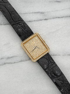 Montre vintage Piaget Protocole 8154 des années 1980, or jaune 18 carats, cadran pavé de diamants, mouvement à quartz, 25 mm