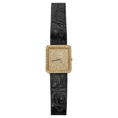 Montre vintage Piaget Protocole 8154 des années 1980, or jaune 18 carats, cadran pavé de diamants, mouvement à quartz, 25 mm