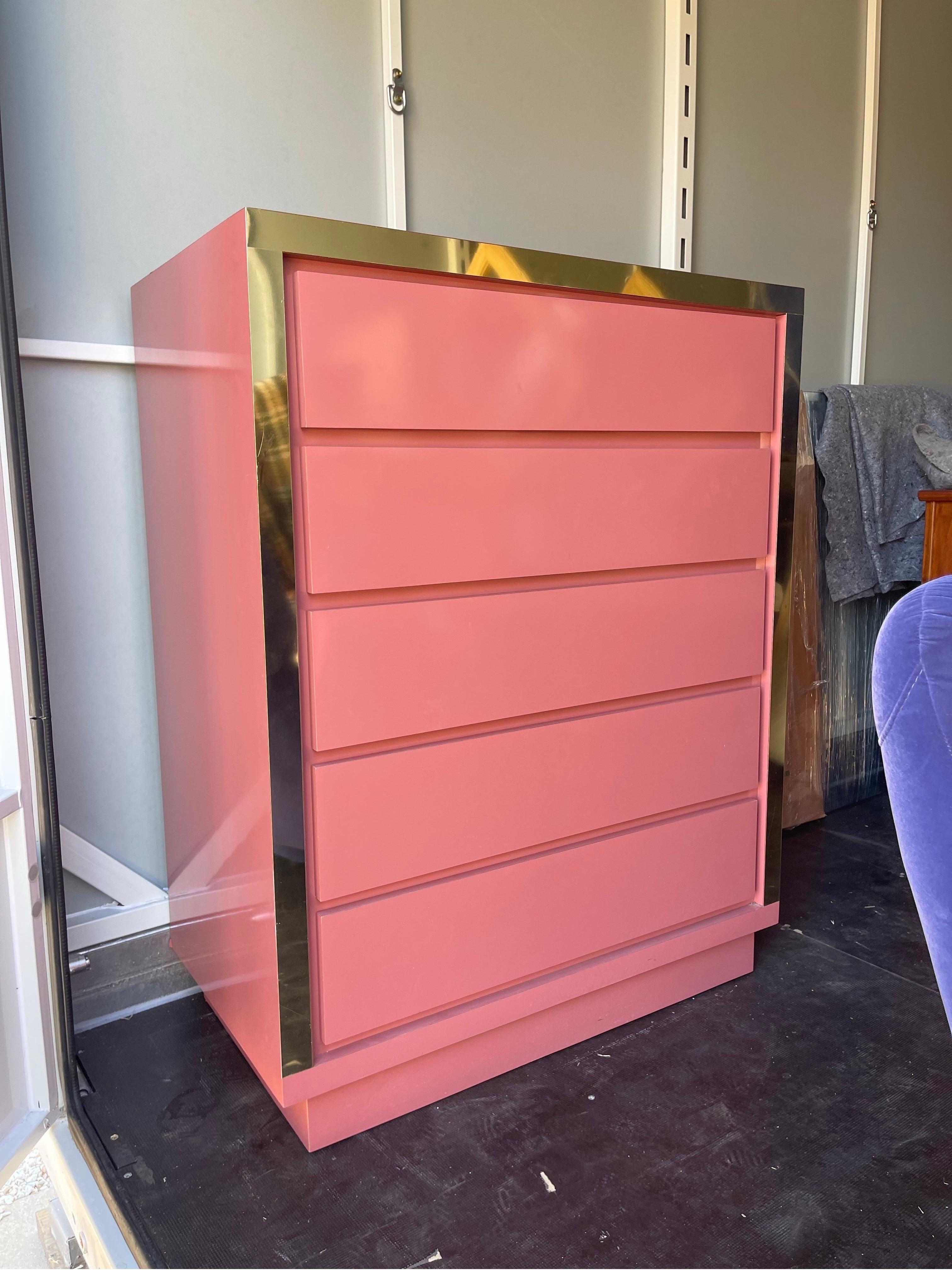 Brass Vintage 1980s Pink Dresser For Sale