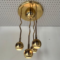 Vintage 1980s Post Modern Brass Flush Mount Light with 4 Zig Zag Cascade Arms