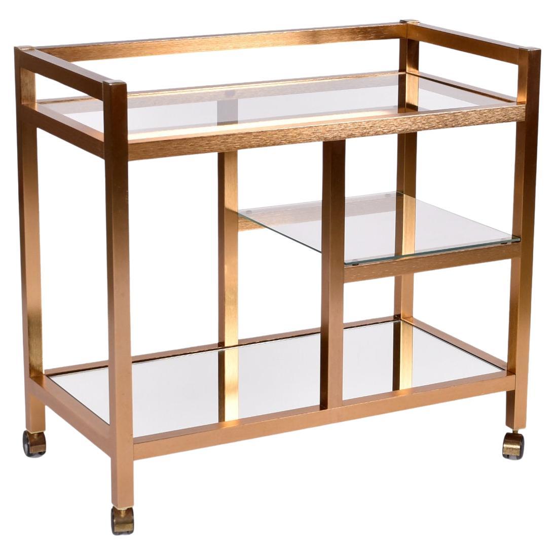 Vintage 1980s Post Modern Copper-Tinted Gold Bar Cart With Mirror Bottom For Sale