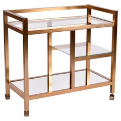 Used 1980s Post Modern Copper-Tinted Gold Bar Cart With Mirror Bottom