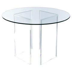 Vintage 1980s Post Modern Lucite Pedestal Dining Table with Round Glass