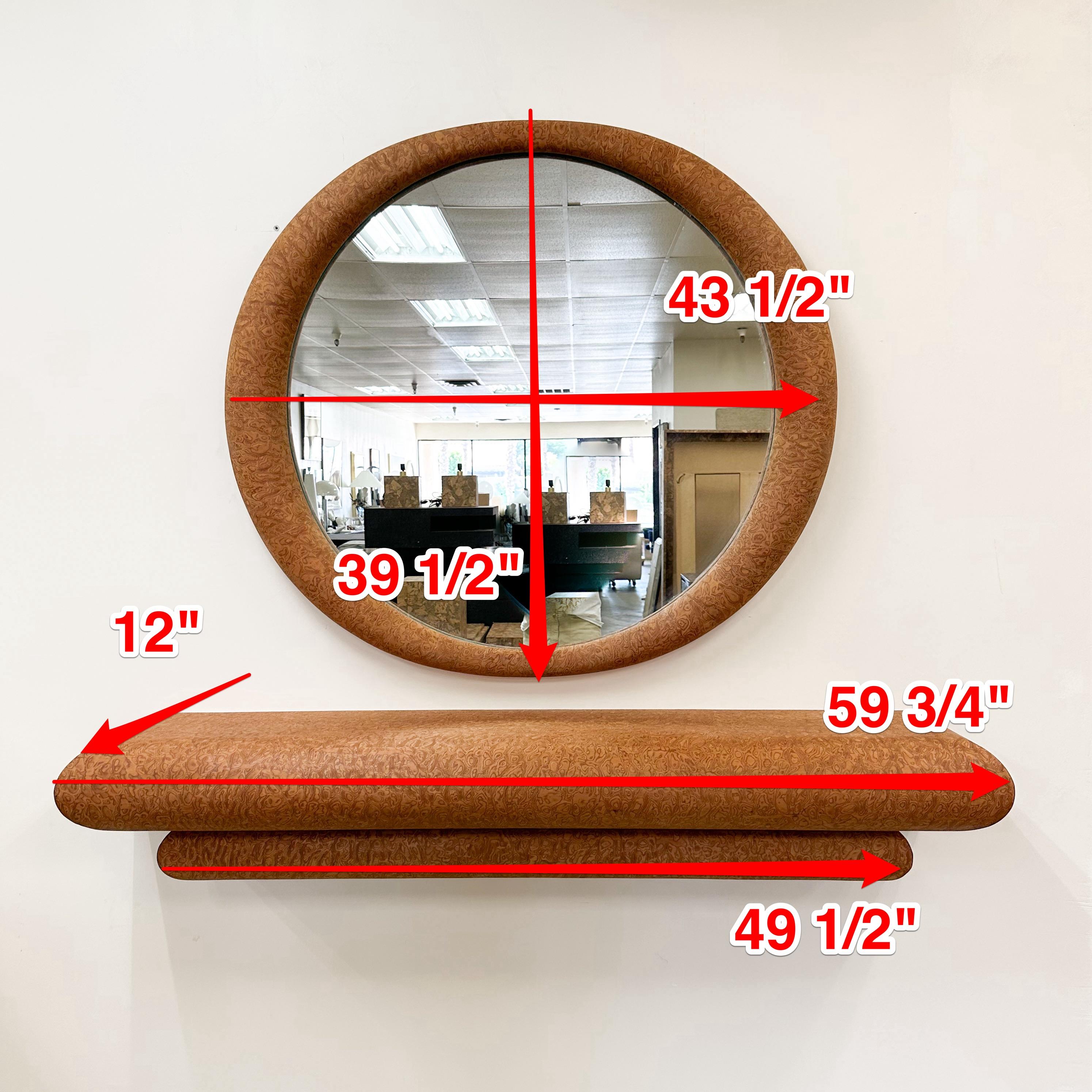 Vintage 1980s Postmodern Burlwood Veneer Floating Console and Mirror For Sale 5