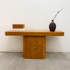 Vintage 1980s Postmodern Console Table Rounded Edge Hallway Table Caramel Grain