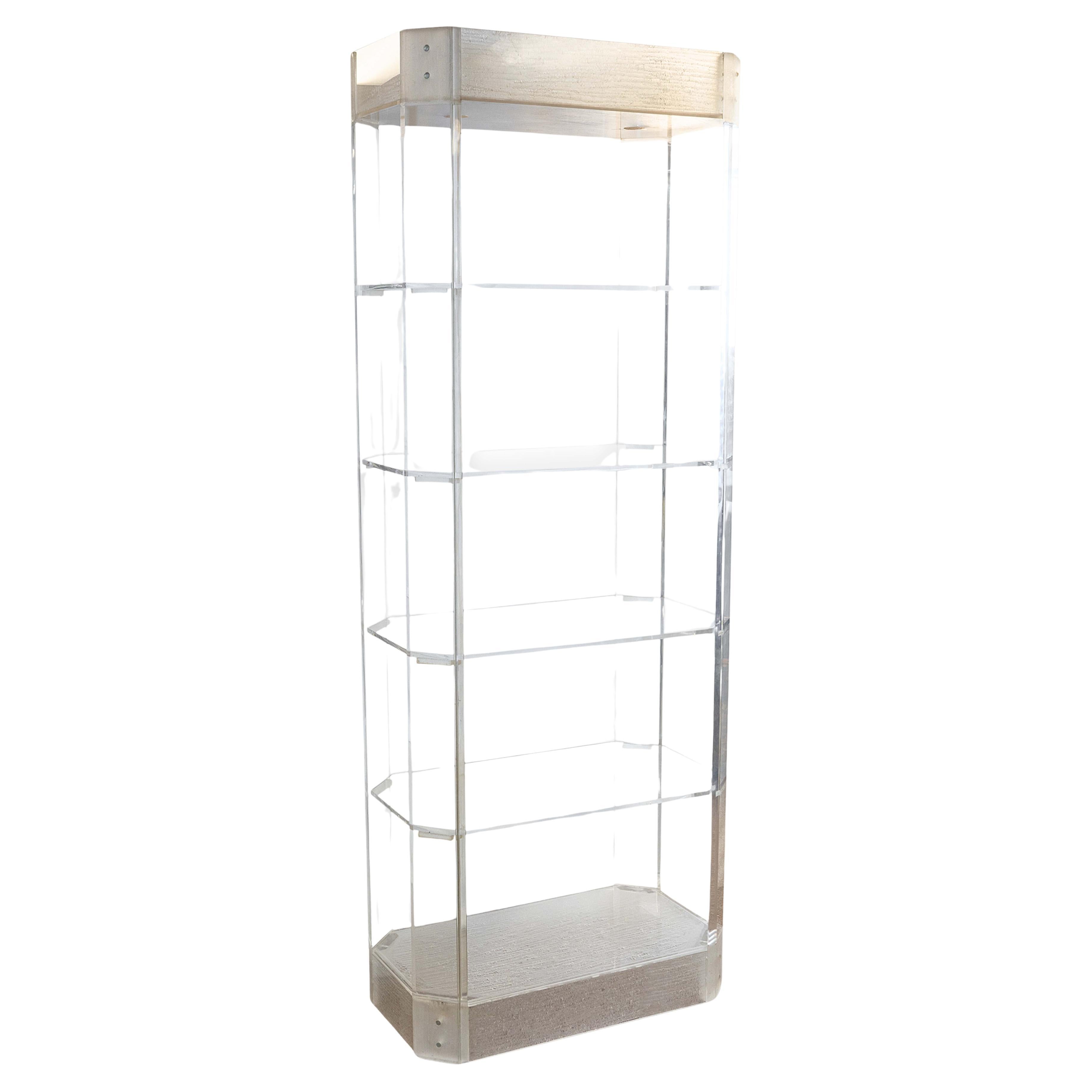 Vintage 1980s Postmodernes Lucite Beleuchtetes Freistehendes Etagerenregal im Angebot