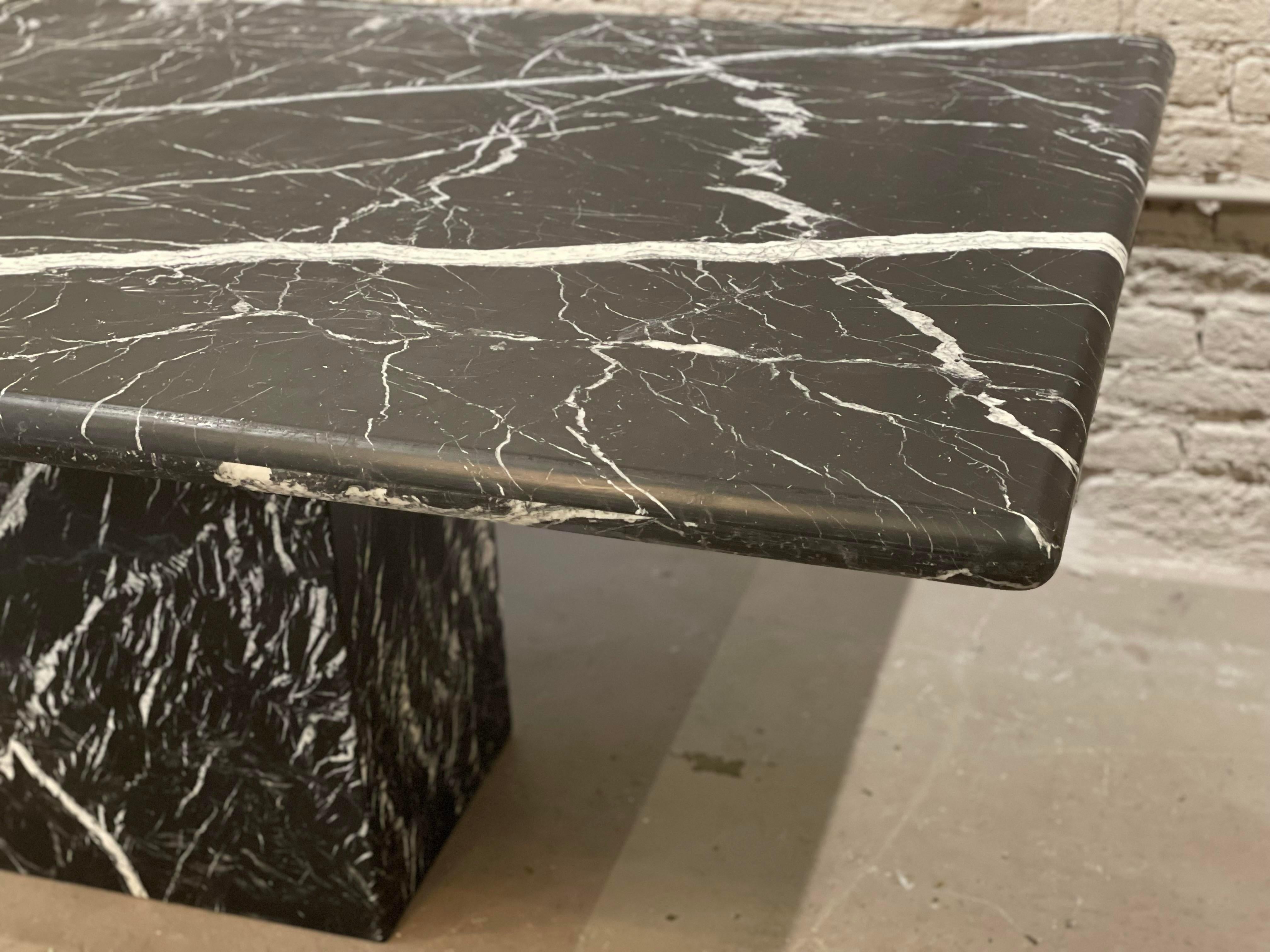 Italian Vintage 1980s Postmodern Nero Marquina Marble Dining Table For Sale