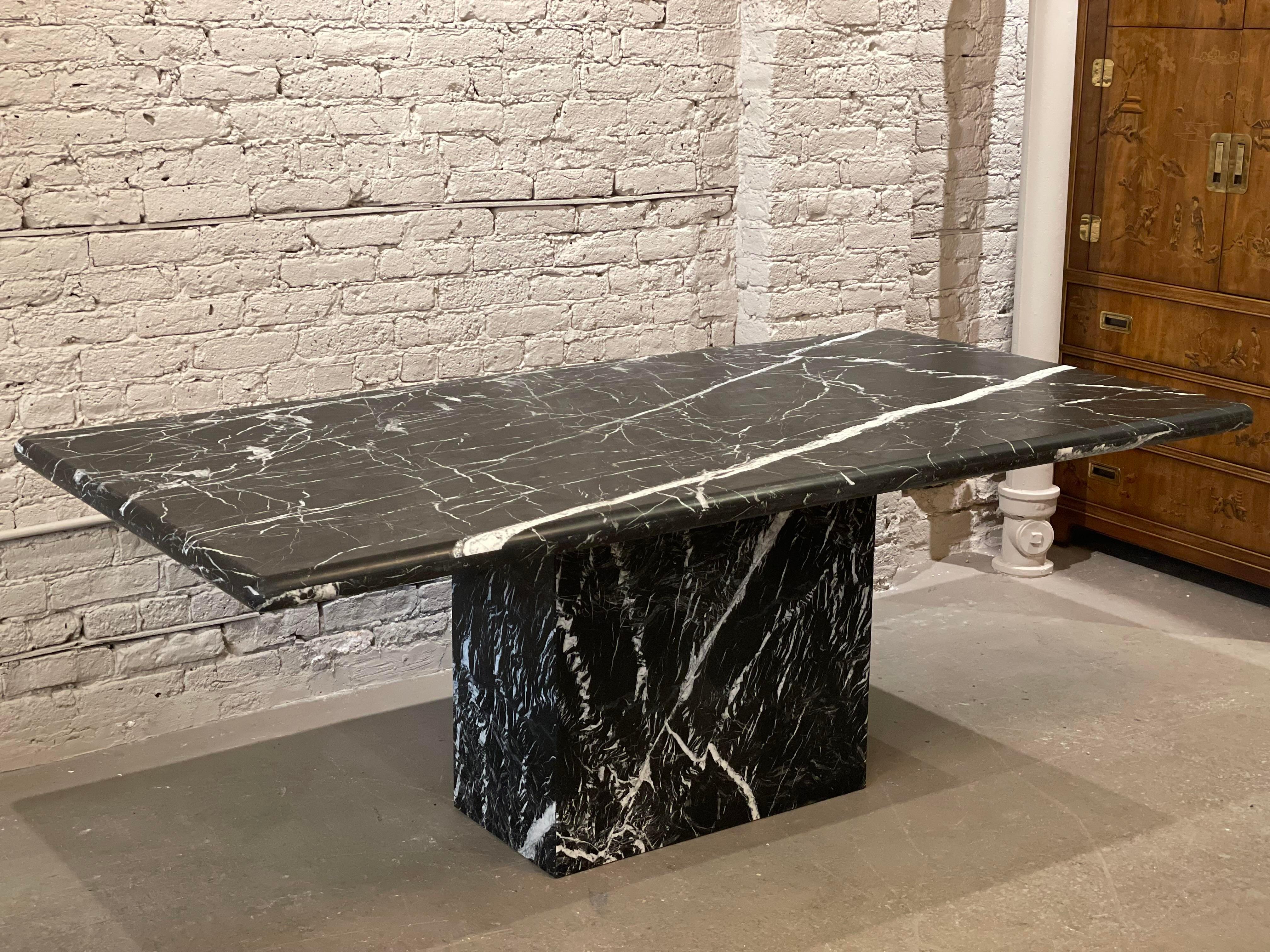 Late 20th Century Vintage 1980s Postmodern Nero Marquina Marble Dining Table For Sale