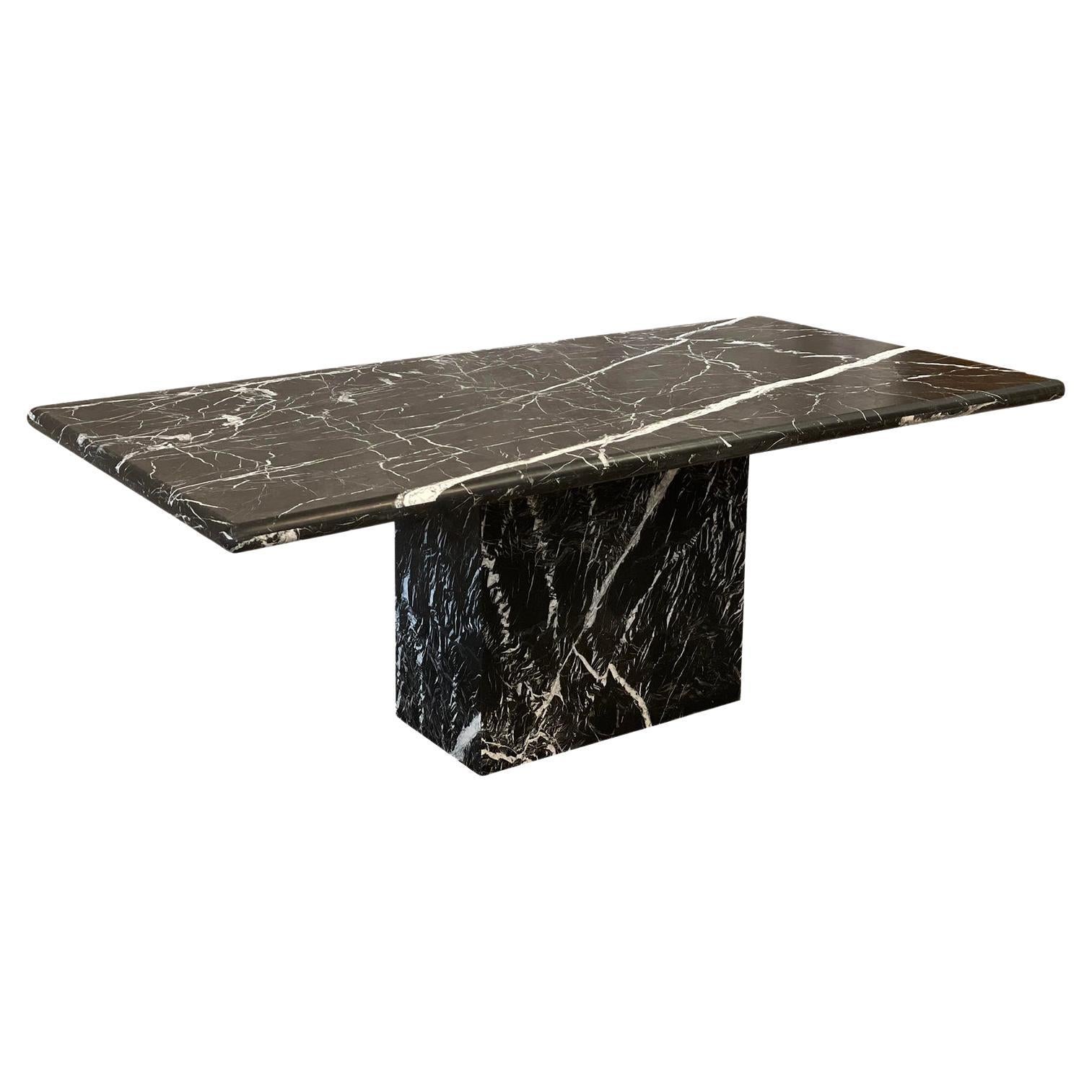 Vintage 1980s Postmodern Nero Marquina Marble Dining Table For Sale