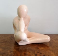 Vintage 1980s Postmodern Pale Pink Ceramic Male Nude by Jaru, USA