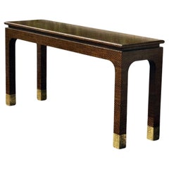 "Vintage 1980s Raffia-Wrapped Wood Console Table by Harrison Van Horn"