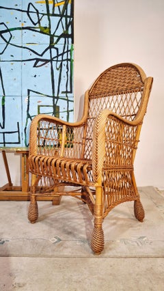 Fauteuil vintage en rotin des années 1980 – Fauteuil d'appoint bohème en osier