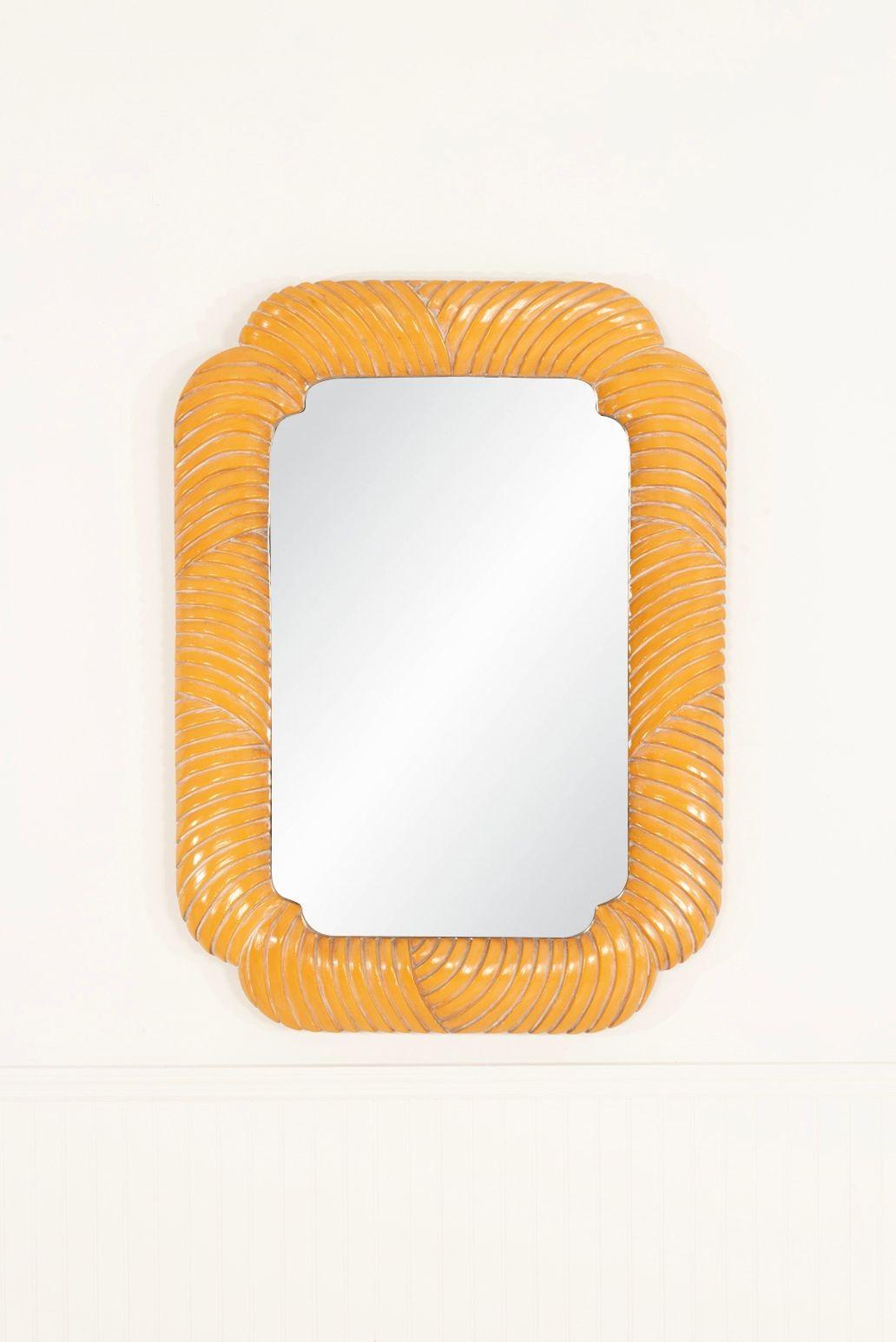 Moderne Miroir vintage des années 1980 enrobé de rotin avec coins arrondis en vente