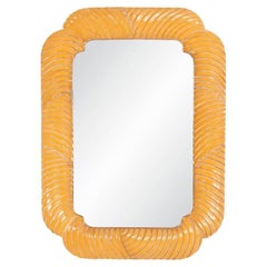 Miroir vintage des années 1980 enrobé de rotin avec coins arrondis