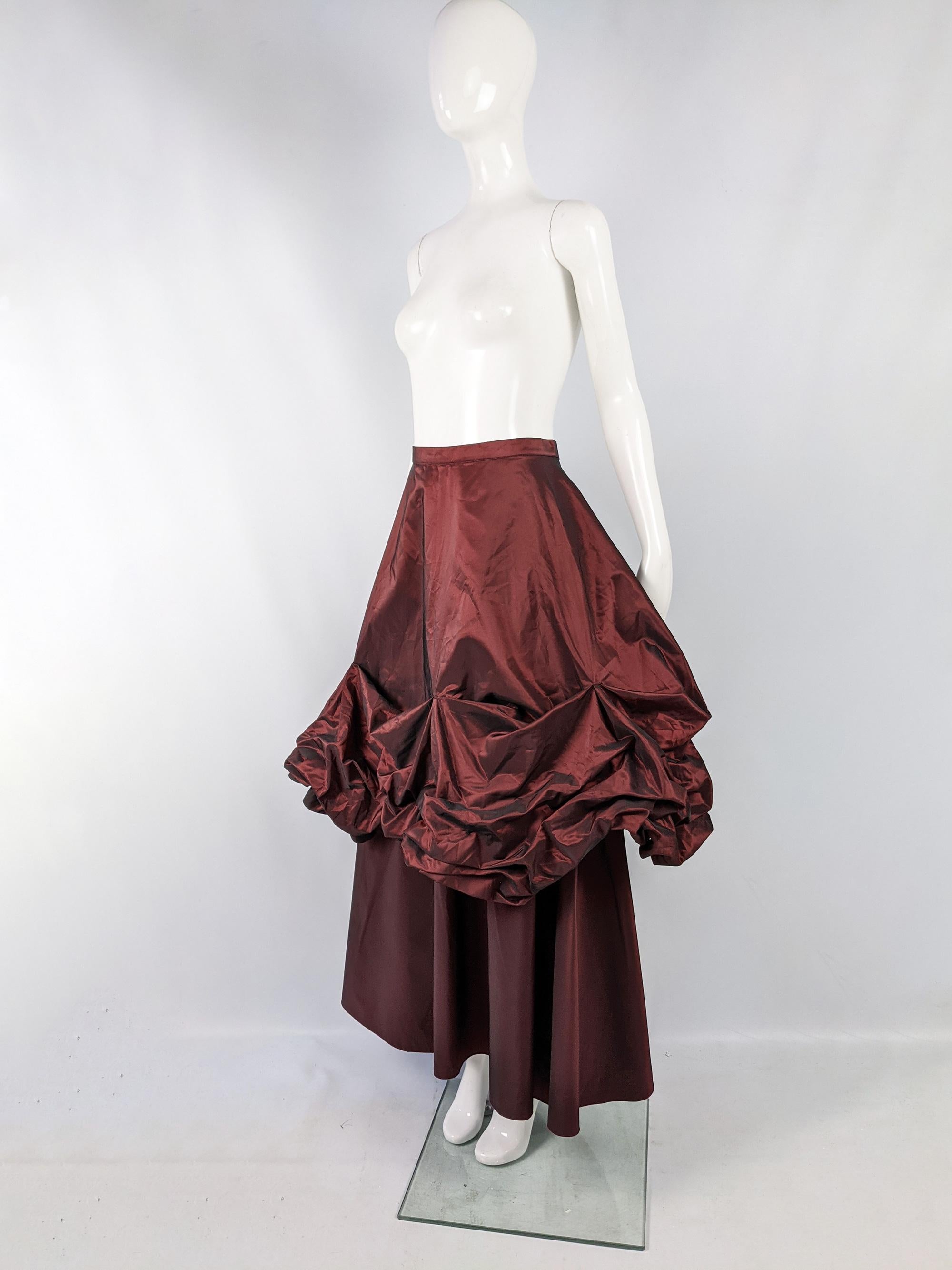 Black Vintage 1980s Red Taffeta Avant Garde Ruched Taffeta Ball Skirt